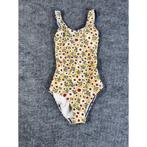 Hanna Andersson Girls Floral One-Piece Swimsuit‎ Size 120 Yellow Red Blue White